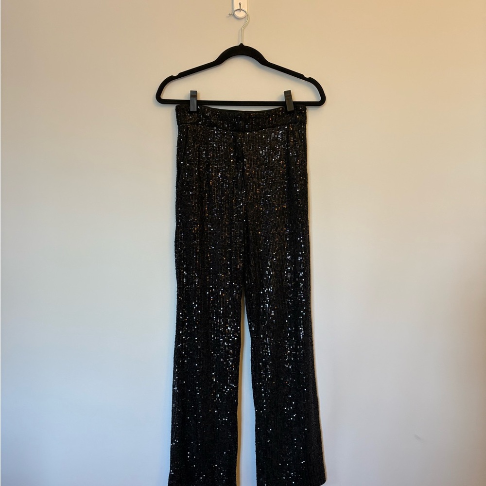 Asos Black Sequin Straight-Leg Pants